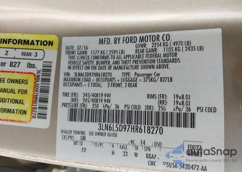 2017 Lincoln Mkz Select z USA, uszkodzony, nr VIN 3LN6L5D97HR618270